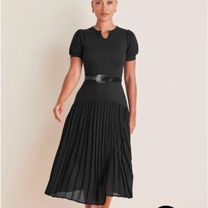 Elegant Black Midi Dress with Belt